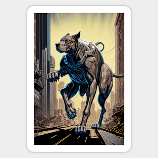 Giant futuristic robot cyborg dog attacking the city Sticker